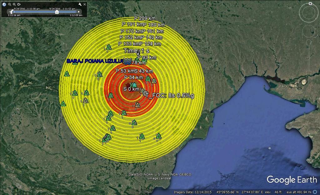 localizării cutremurului de către sistemul de alarmare:
