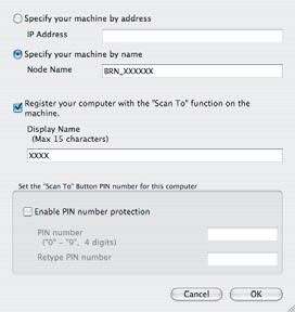 Instalarea driverului şi a software-ului Macintosh Introduceţi un nume pentru Macintosh -ul dumneavoastră în câmpul Display Name (Listează numele), până la 15 caractere şi executaţi click pe OK.