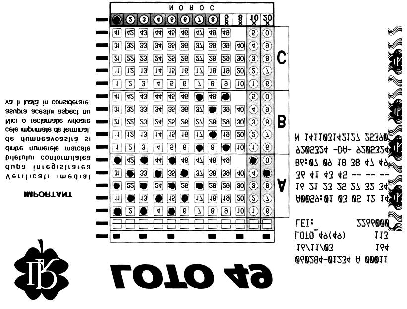 Figura 12. LOTO 49-1 variantã NOROC - în partea dreaptã a câmpului 3, unde sunt preimprimate numerele 5, 8, 10, 20, se pot marca 4, 3, 2, 1 cãsuþe sau nici una.