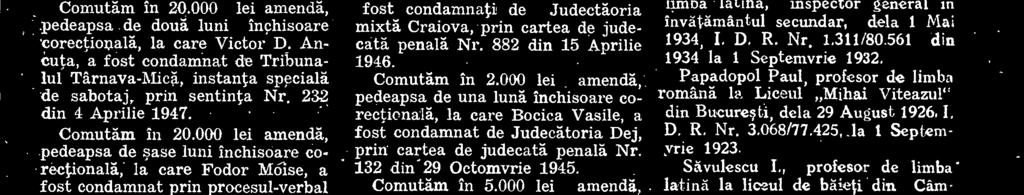 13 din 9 Octomvrie 195 Comutkm in 5000 lei amendä, pedeapsa cie douä luni inchisoare corectionáli, la care Vasile S Niculescu, zis Mu5at, a fost condamrat de Tribunalul Ufov, sectia I comert, prin