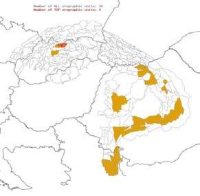 ale lanțului muntos în România, Slovacia, Polonia și Serbia. Vezi harta 11. Harta 11. Răspândirea caprei negre conform CBIS (stânga) și Aulagnier et al. (2008).