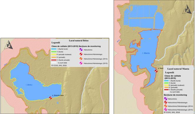 Calitatea apei lacurilor naturale Beleu și Manta conform parametrilor hidrochimici și hidrobiologici investigați în perioada 2013-2015 Sursa: Anuar SHS, 2013-2015.