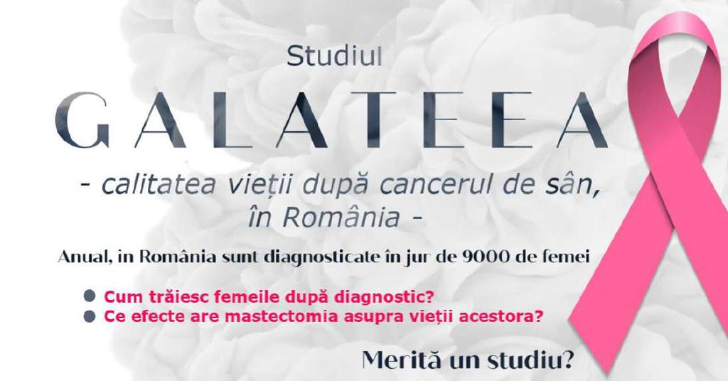 Galateea Asociatia ZETTA a realizat studiul Galateea privind calitatea vietii dupa cancerul de san, in Romania. Proiectul a fost coordonat de dna.