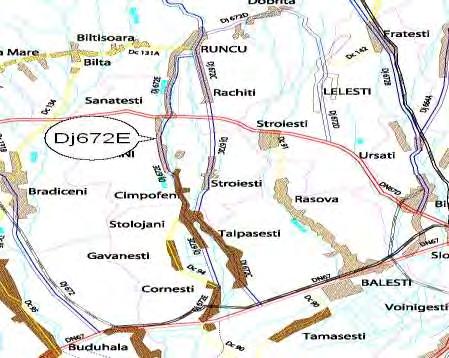 DJ 672 E, Cornești-Stolojani-Câmpofeni-Arcani-Sănătești, Runcu Drumul județean 672 E, Cornești-Stolojani-Câmpofeni-Arcani-Sănătești,Runcu, asigură legătura rutieră între drumurile naționale 67 și 67