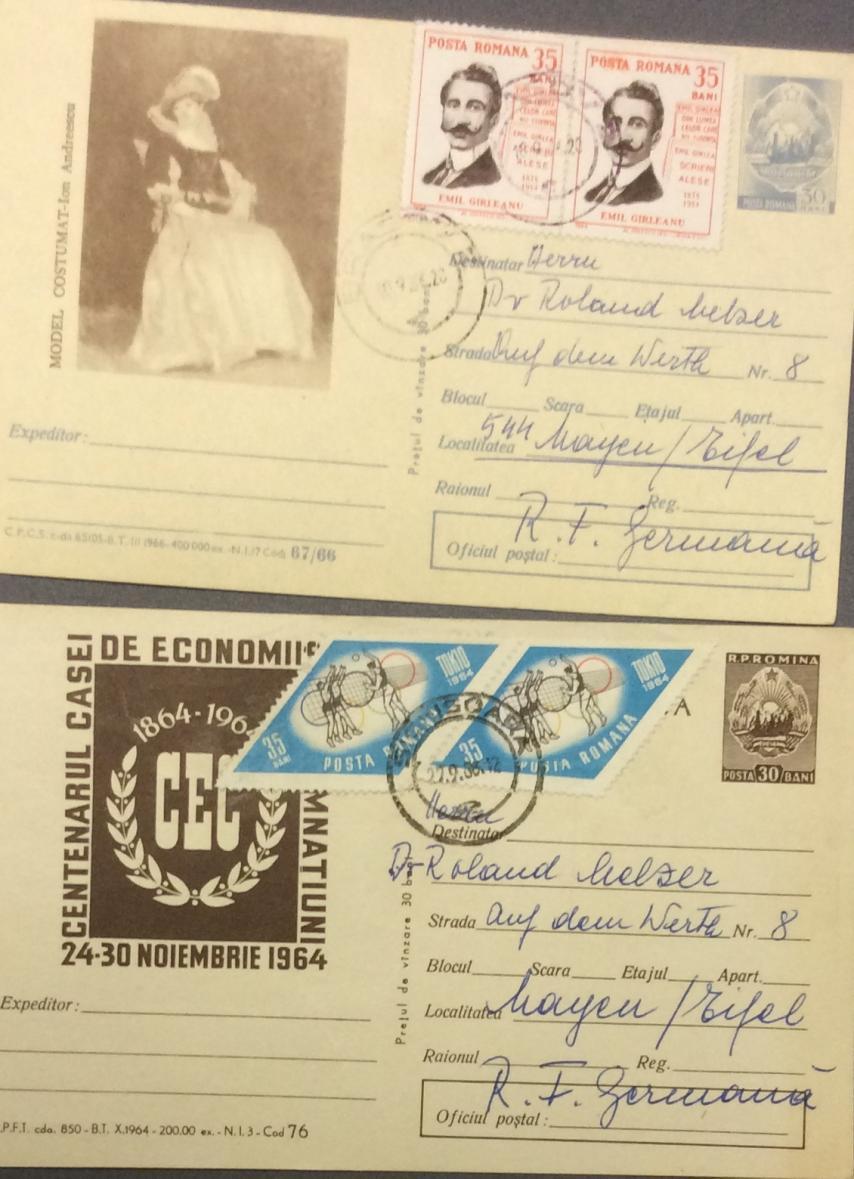 James KORANYI Imaginea 5: Cărţi poştale din România, trimise de Martha Mesch lui Roland Melzer.