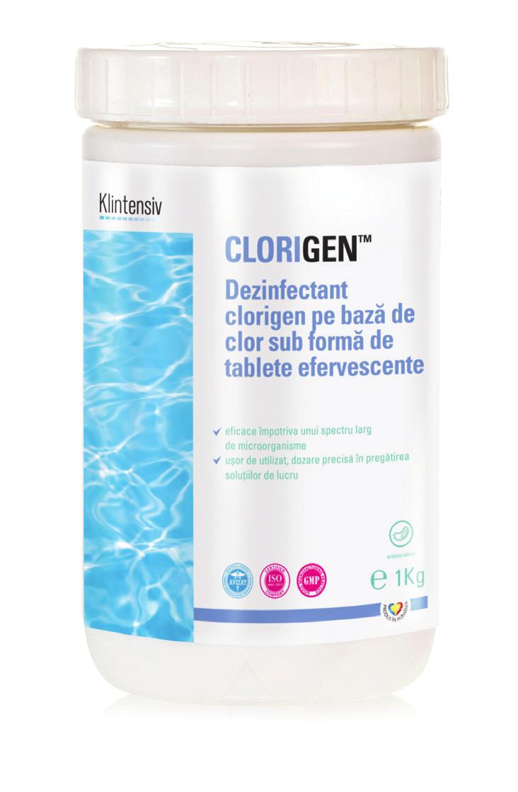 CLORIGEN Dezinfectant clorigen pe baz[ de clor sub form[ de tablete efervescente Eficace împotriva unui spectru larg de microorganisme.