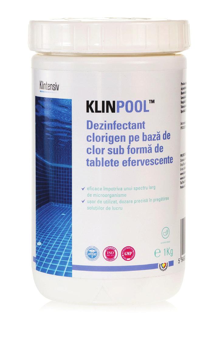 KLINPOOL Dezinfectant clorigen pe baz[ de clor sub form[ de tablete efervescente Eficace împotriva unui spectru larg de microorganisme.
