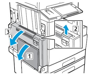 Rezolvarea Problemelor Înlăturarea blocajelor de la uşa D 1. Scoateţi hârtia din tava din stânga, apoi închideţi tava. 2.