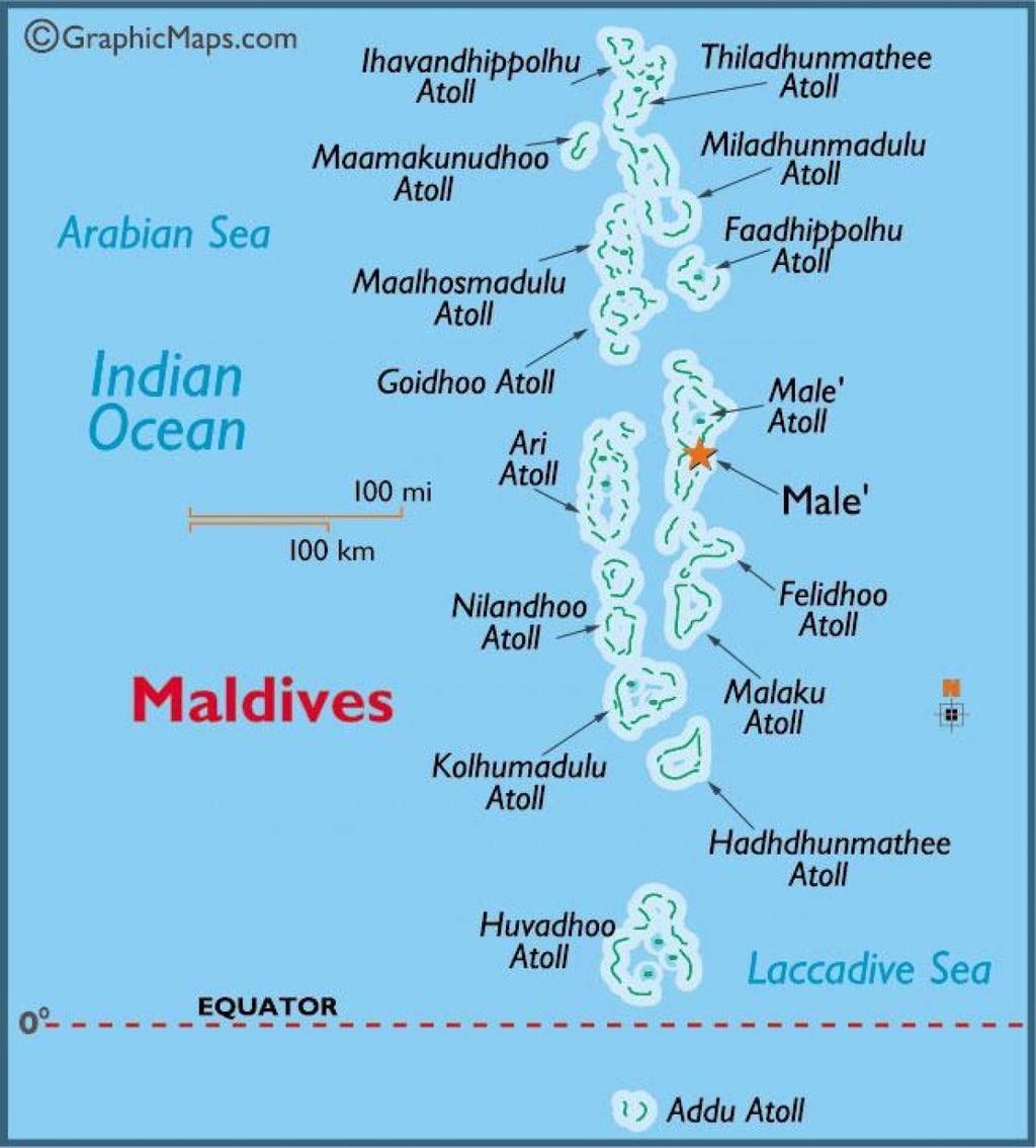 FAST FACTS Nume: Republica Maldive, Divehi Rājje ge Jumhuriyyā Localizare: in sudul Asiei in Oceanul Indian Suprafata: 298 km2 Capitala: Malé Populatie: 392.