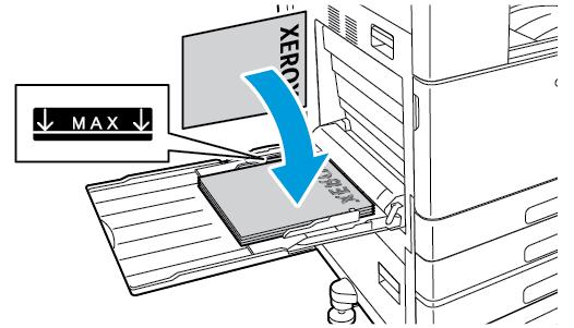 Hârtia şi suporturile de imprimare/copiere Hârtia cu antet se introduce cu faţa în jos şi cu marginea de sus spre dreapta.