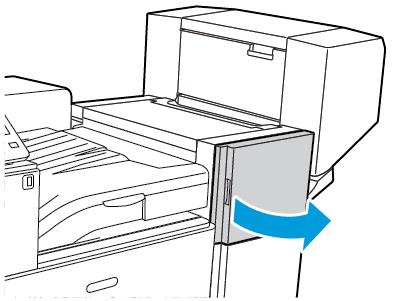 Rezolvarea Problemelor Înlăturarea blocajelor de capse Înlăturarea blocajelor de capse din finisherul de birou AVERTISMENT: Nu efectuaţi această procedură în timp ce imprimanta imprimă. 1.