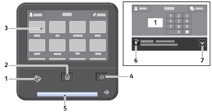 Iniţierea Panou de comandă Panoul de comandă conţine ecranul senzorial şi butoanele pe care trebuie să apăsaţi pentru a controla funcţiile disponibile la imprimantă.