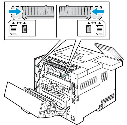 Hârtia şi suporturile de imprimare/copiere Reglarea cuptorului pentru imprimarea pe plicuri Cuptorul are două comutatoare care trebuie reglate pentru a putea imprima pe plicuri.