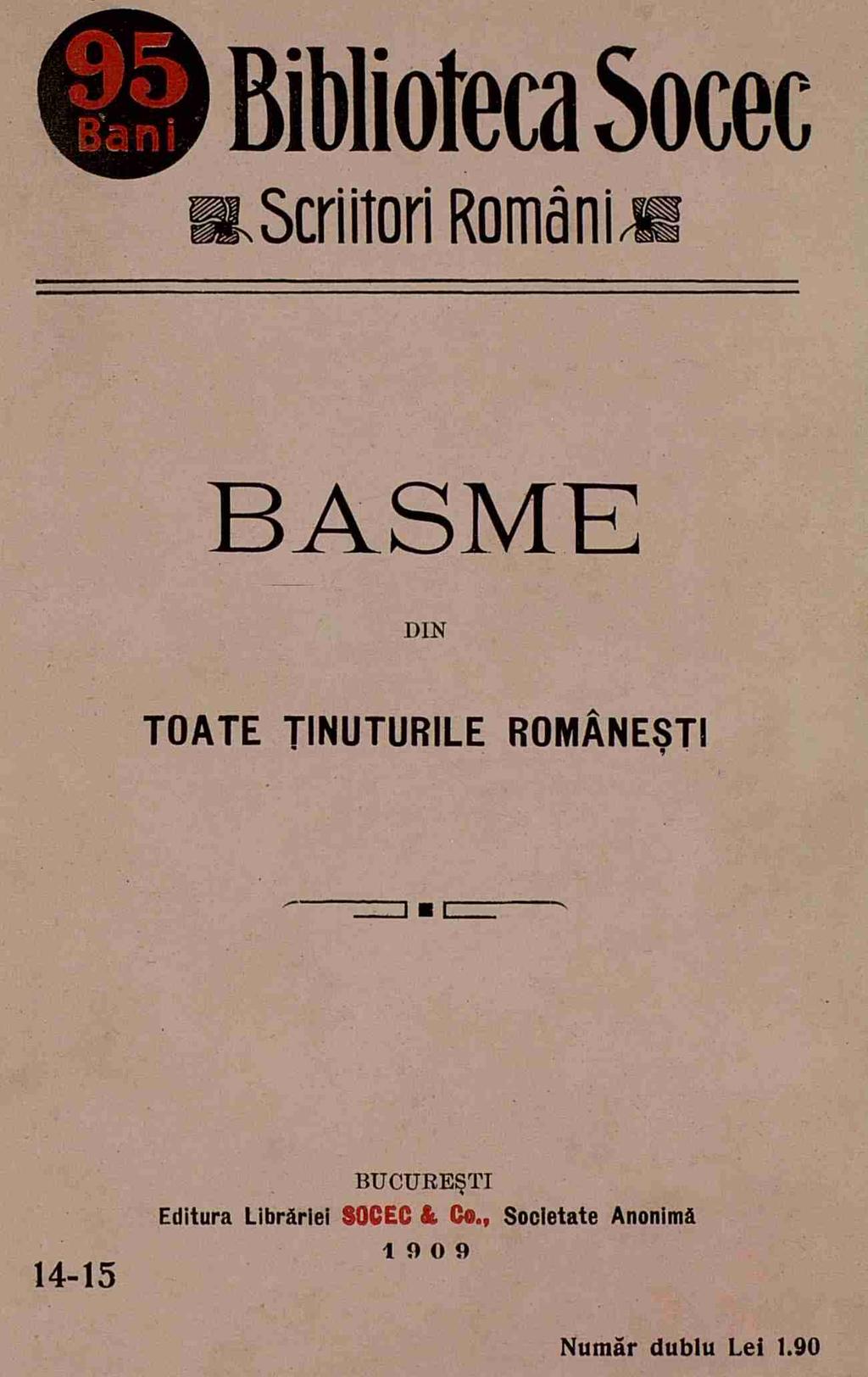 Biblioteca Socec Scriitori Romani ek BASME DIN TOATE TINUTURILE ROMANESTI 1 1 14-15