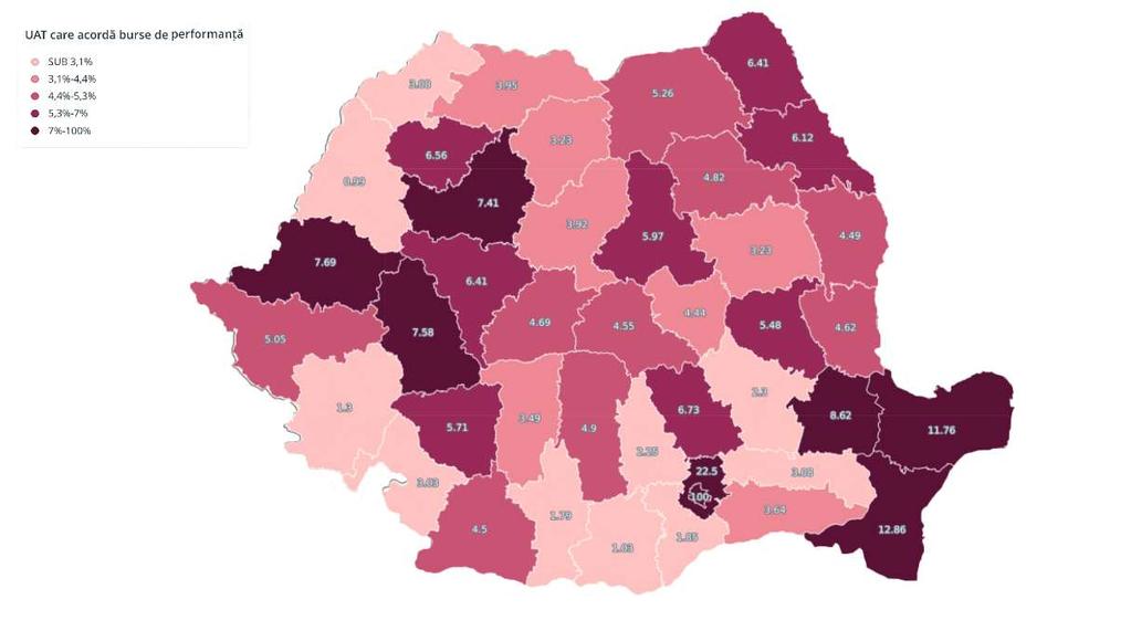 egalitate pe ultimul loc se află și județele Vâlcea și Bistrița-Năsăud, tot cu o singură autoritate publică locală care a aprobat acordarea burselor de studiu.