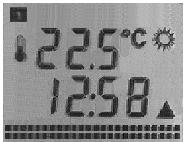 Afişaj Afişajul digital indică temperatura actuală a camerei, ora, ziua săptămânii, programul de comutare şi simbolul modului de lucru activ în momentul respectiv Programul de comutare indică modul