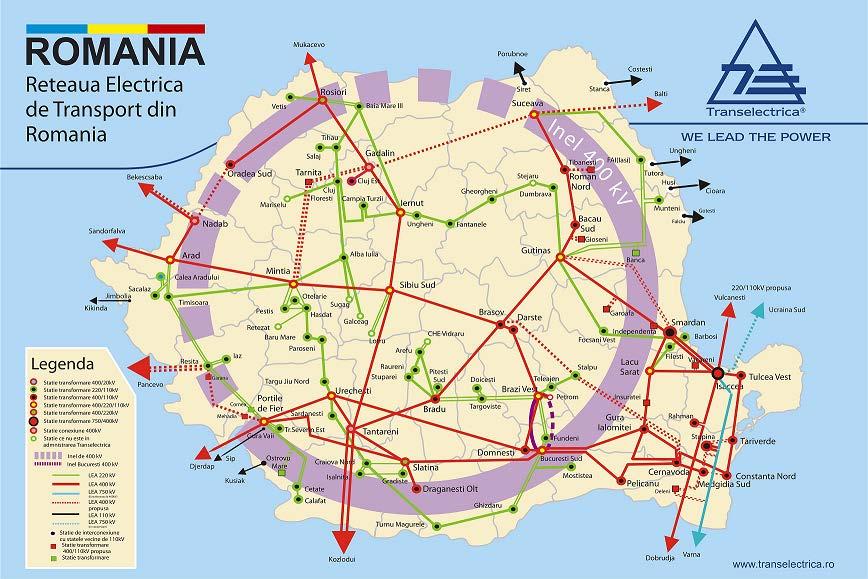 Fig.1.1-Rețeaua electrică de Transport Istoric Sistemul Energetic Național (SEN) s-a dezvoltat accelerat în perioada 1950-1989, când s-a interconectat şi cu sistemele energetice vecine.