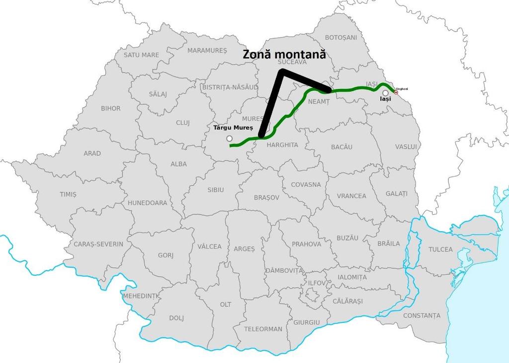 Figură 1: Zona montană din traseul propus pentru autostrada Târgu Mureș Iași Ungheni Sursă: BEI În consecință, a fost propusă realizarea unei analize de opțiuni, cu scopul de a identifica o opțiune