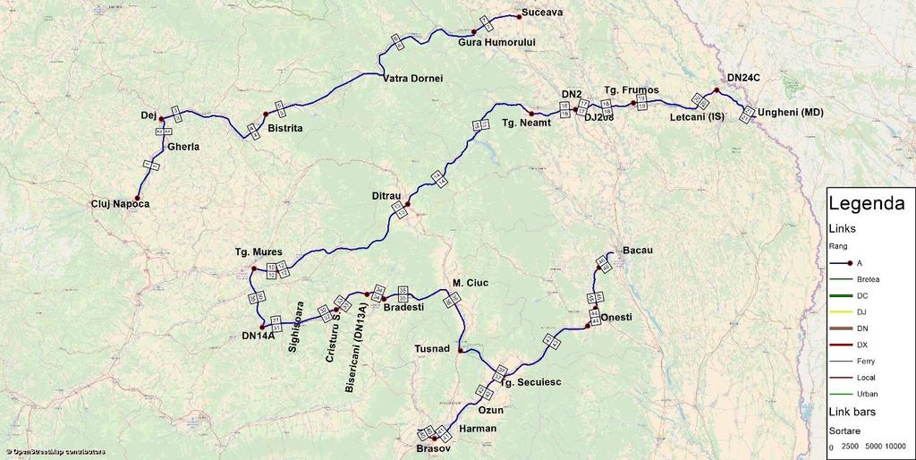 Figură 2: Traseul celor patru variante Sursă: Interactive Transport Planning SRL Problema traversării Carpaților Orientali atrage de la sine următoarele probleme: i.