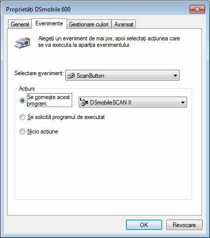 Utilizarea în Windows SETAREA UNUI PROGRAM IMPLICIT 1 Puteţi selecta un program implicit care să pornească atunci când apăsaţi butonul din partea de sus a scanerului.