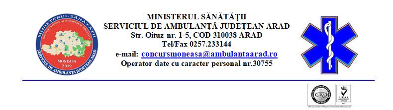 CONCURSUL NAȚIONAL AL ECHIPAJELOR DE AMBULANȚĂ 2019 Cea de-a noua ediție a Concursului Național al Echipajelor de Ambulanță este organizată de Serviciul de Ambulanță Județean Arad în parteneriat cu