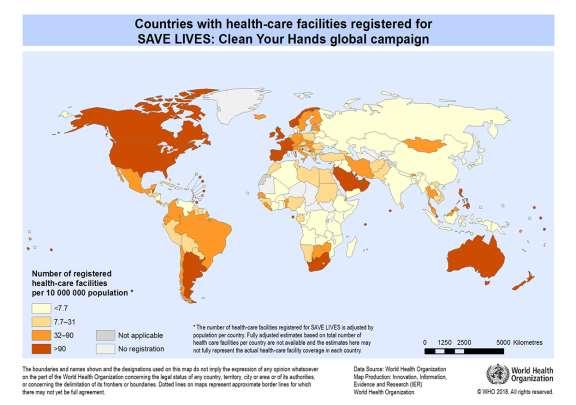 Până la data de 21 mai 2018, un număr de 21372 spitale și alte unități sanitare din 180 de țări și-au înregistrat
