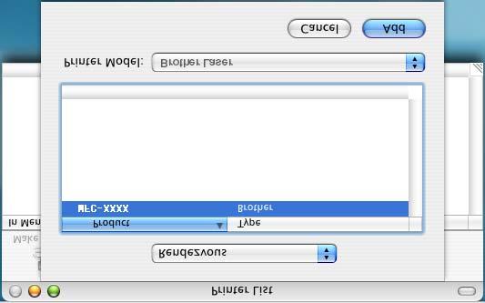 G Selectaţi Brother MFC-XXXX (XXXX este numele modelului dumneavoastră) apoi executaţi clic pe butonul Add (Adăugare).