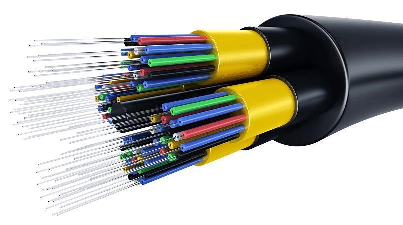 Construcţia cablului - în jurul elementului central de rezistenţă se răsucesc tuburile largi protectoare cu fibre optice.
