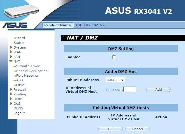 2.6.5 DMZ În cazul în care aveţi un PC client care nu poate executa corect aplicaţia Internet din spatele paravanului de protecţie NAT sau după configurarea funcţiei Special Applications (Aplicaţii