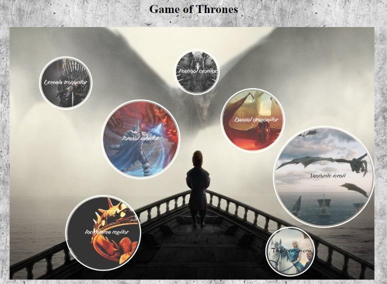personajele cărții selectate. ul acordat pentru cerința 5.1. are în vedere funcționalitatea elementelor componente. 5.. Tabelele Episoade, Scenariști, EpisodScenariu conțin informații referitoare la primele două sezoane ale serialului Game of Thrones.