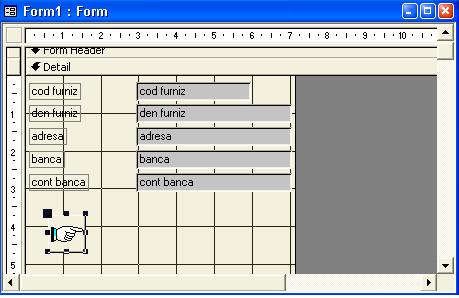 În ultima fereastră se cere un nume pentru butonul de comandă şi apoi se selectează butonul Finish. În final grila de proiectare arată conform Fig. 3.