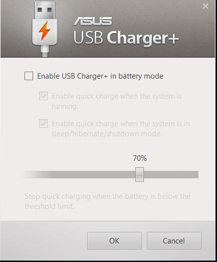 Încărcător+ USB Funcţia Încărcător+ USB vă permite să încărcaţi dispozitive mobile prin portul de încărcare USB al dispozitivului ASUS Notebook PC.