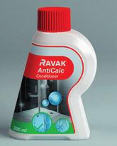 El productor recomienda el uso: RAVAK CLEANER LIMPIADOR RAVAK detergente que sirve para la eliminación de suciedades de la superfi cie del cristal, marcos de la mampara, de baneras y platos de ducha