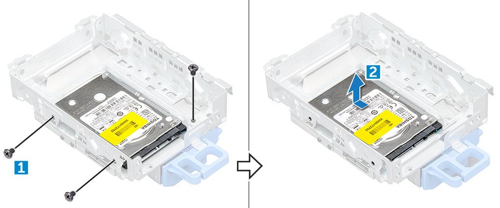 Instalarea modulului pentru hard disk şi unitate optică 1 Conectaţi cablul de date şi cablul de alimentare la unitatea optică.