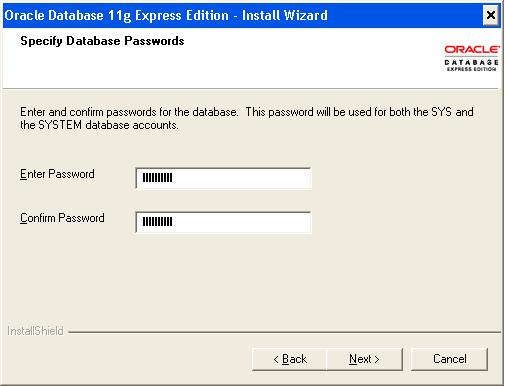 2.4. ORACLE Database 11g Expres Edition Pas 2: La un moment se va solicita introducerea unei parole