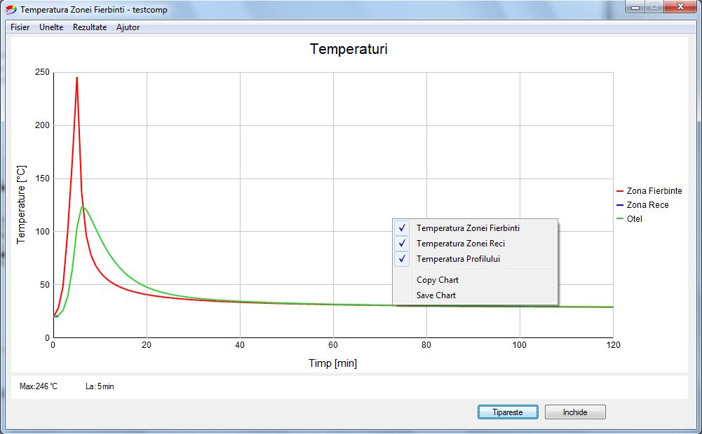 11. Butonul Temperatură Profil Temperatura profilului se calculează folosind procedura descrisă in EN1993-1-2. Evoluția temperaturii in timp se obține apăsând butonul Temperatura Profil.