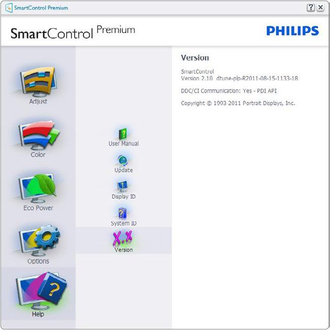 SmartControl Premium când este selectat, se afişează ecranul About (Despre).