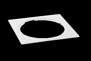 Cornice rotonda in lamiera di acciaio verniciata a polveri, colore bianco opaco, per montaggio ad incasso di un modulo a della gamma XTHEMA.