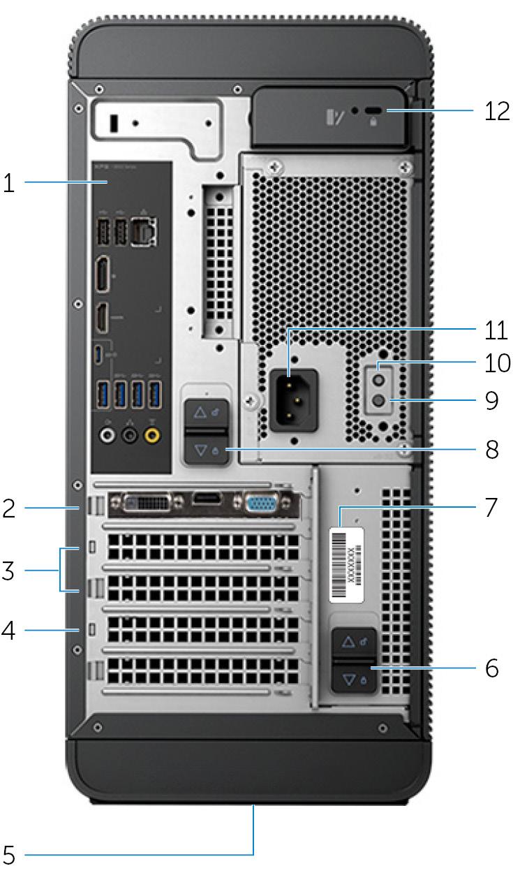 Partea din spate 1 Panoul din spate Conectaţi dispozitive USB, audio, video şi de alt tip.