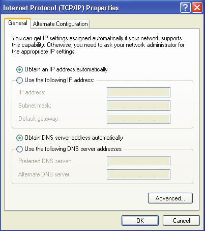 Selectaţi Obtain an IP address automatically (Obţineţi o adresă IP automat) dacă doriţi ca setările IP să fie atribuite automat.
