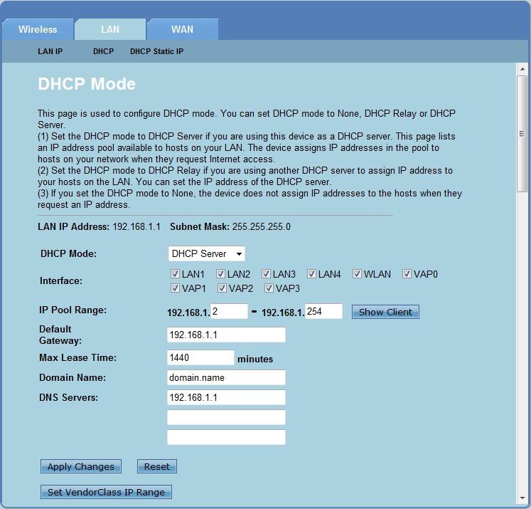 Configurarea setărilor DHCP Pagina DHCP Mode (Mod DHCP) vă permite să configuraţi setările DHCP. Pentru a configura setările DHCP: 1. 2. 3. 4. 5. 6.