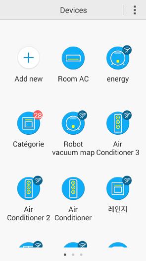 Utilizarea aplicației Samsung Smart Home Descrierea ecranelor și a funcțiilor principale Ecranul dispozitivelor ffdupă ce înregistrați aparatele inteligente Samsung în serviciul Samsung Smart Home,