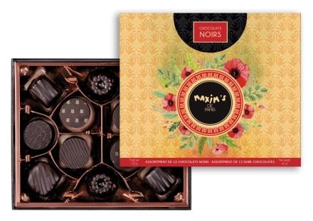 Maxim's de Paris 10 trufe de ciocolată și caramel sărat prezentate în cutia festivă de Paște, Franța,Vă veți îndrăgosti de această cutie superbă în formă de ou, decorată cu panglică aurie, ce ascunde