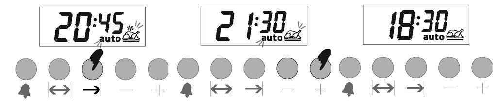 3. Pe ecran se va afisa ora la care va fi gata mancarea, de ex. 8:30+2:15= 21:30. 2 Completati procesul de gatit cu ajutorul tastelor (+) si (-). 1 Dupa cateva secunde, pe ecran se va afisa ora.