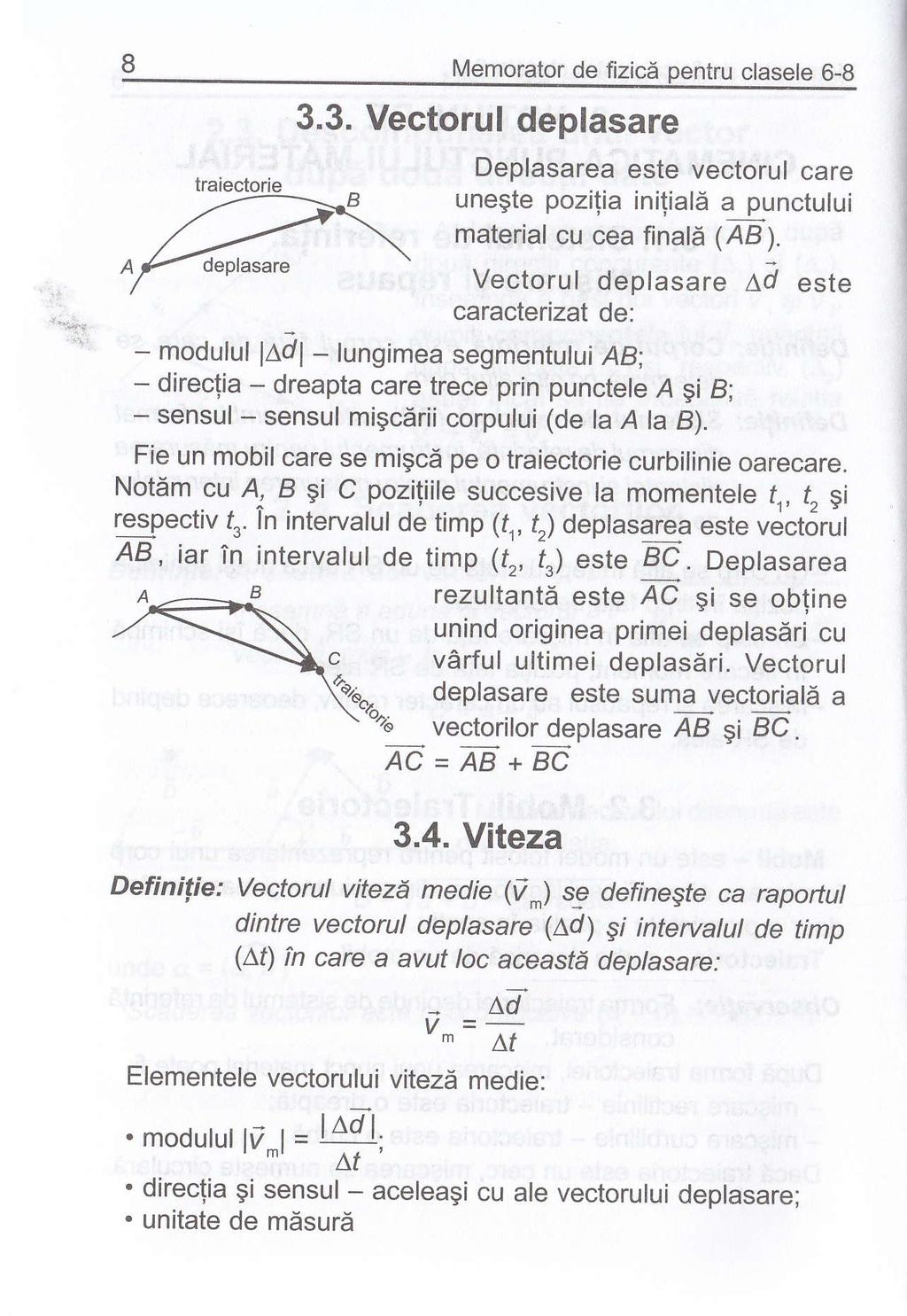 Af deolasare Memorator de fizicd pentru clasele 6-8 3.3. Vectorul deplasare Deplasarea este vectorul care material cu cea linald (AB).