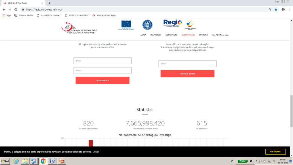 Crearea conturilor de utilizator ; Managerul de Proiect al fiecarui contract de finantare va transmite prin e-mail la adresa: gabriela.moldovan@nord-vest.