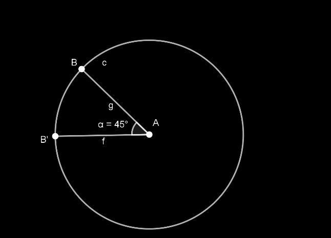 Pași: 1. 2. 3. 4. Cerc cu centrul prin punct Construim cercul cu centrul în A, care trece prin punctul B. Punct Construim punctul C aparţinând cercului. Segment Construim segmentele AB şi AC.