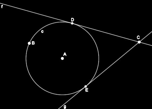 Dreaptă tangentă cercului Figură: Pași: 1. 2. 3. 4. Cerc cu centrul prin punct Construim cercul cu centrul în A, care trece prin punctul B.