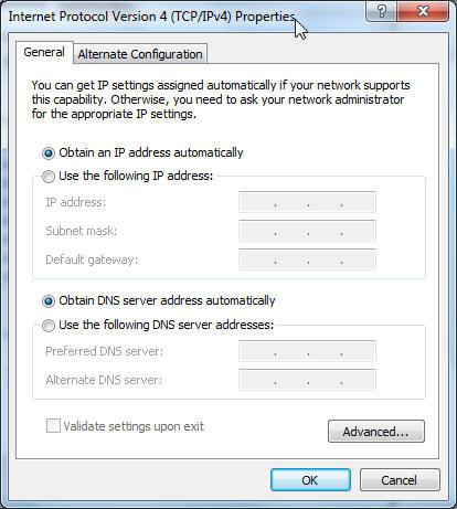 B. Configuraţi setările TCP/IP pentru obţinerea automată a unei adrese IP. Windows 7 1.