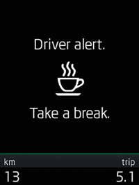În astfel de cazuri, Maxi DOT afişează avertizări pentru şofer, recomandându-i să facă o pauză.
